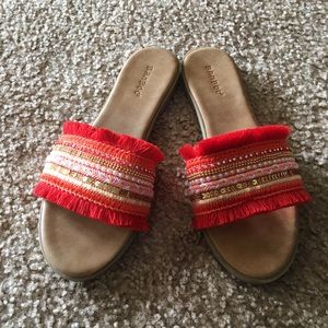 Red sequins woven sandals